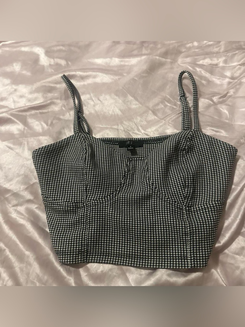 Black & White Houndstooth Cropped Cami Top